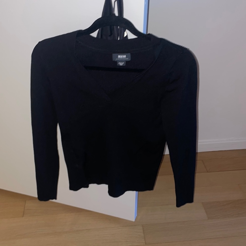 MAEVE BLACK LONG SLEEVE V NECK SHIRT